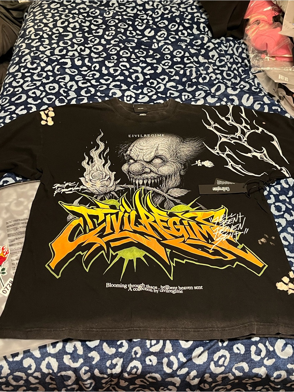 Civil Regime Men’s Black Short-Sleeve Graphic Tee with Yellow-Orange Print